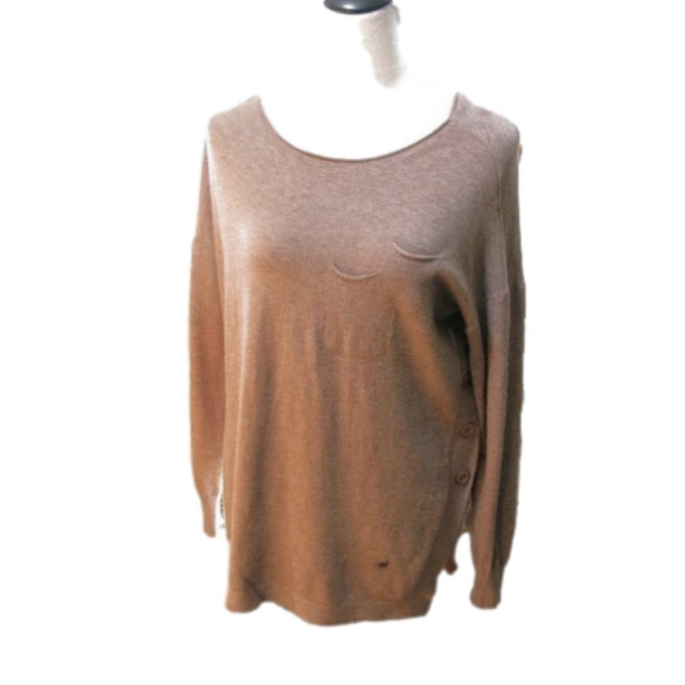 Alfa Tan Long Sleeve Sweater with Side Button Closure Size Large